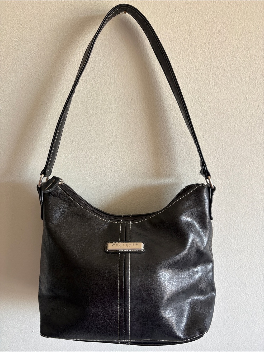 Y2K Black Shoulder Bag Contrast‎ Stitch Minimalis